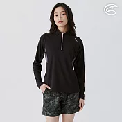 ADISI 女UPF50+防曬抑菌半門襟長袖排汗衣 AL2511023 黑色 (S-2XL) M 黑色