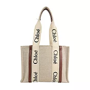CHLOE Woody 帆布拼牛皮托特包(中款) 展示品 (焦糖色)