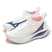Mizuno 慢跑鞋 Neo Vista 2 女鞋 白 藍 厚底 回彈 波浪片 運動鞋 美津濃 J1GD2534-21 25cm WHITE/NAVY