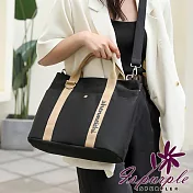 【iSPurple】日系百搭 大容量單斜肩帆布托特包/ 黑色