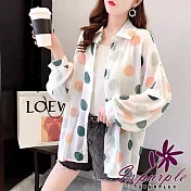 【Decoy】繽紛圓點 夏季垂墜輕薄雪紡罩衫襯衫/綠