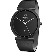 OBAKU 刻劃時光簡約時尚腕錶-全黑