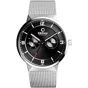 OBAKU 浩瀚星宇雙眼日期腕錶-黑x銀米蘭帶