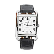 Hermes 愛馬仕 Cape Cod 鍍銀鱷魚皮男仕折疊扣腕錶 (88碳黑方塊鱷魚皮/33mm)