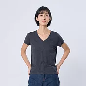 好我_星彩棉V領燕尾口袋T恤上衣 M 黑