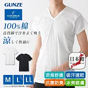 【日本郡是Gunze】日本製 COOLMAGIC 100%純棉 男士機能涼感 V領 短袖內衣 T-shirt(任選) 黑-M