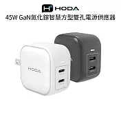 【Hoda】45W GaN氮化鎵智慧方型雙孔電源供應器 / 極速智能充電器  黑色
