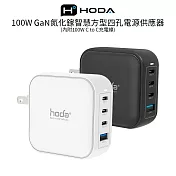 【Hoda】100W GaN氮化鎵智慧方型四孔電源供應器 / 極速智能充電器 (內附100W C to C充電線) 白色