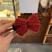 【Gulicc】髮夾 毛呢蝴蝶結 丸子頭抓夾 (棕紅色)