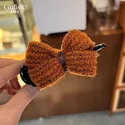 【Gulicc】髮夾 毛呢蝴蝶結 丸子頭抓夾 (焦糖色)