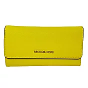 MICHAEL KORS 掀蓋皮革拉鍊三折長夾 深黃色