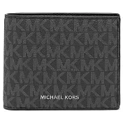 MICHAEL KORS 滿版LOGO皮革短夾 黑灰