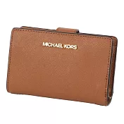 Michael Kors 素色防刮十字紋皮革中夾 焦糖棕