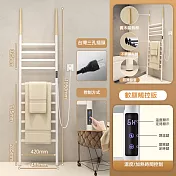 落地式電熱毛巾架 110V 智慧家用民宿不鏽鋼可移動烘乾架 發熱殺菌浴巾架 置物架 不銹鋼-觸屏顯定時版-白色右出線