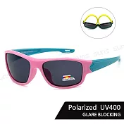 【SUNS】兒童偏光太陽眼鏡 輕量矽膠彈性運動休閒Polarized墨鏡 防眩光/抗UV400 S125 粉框藍腳