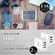 【NDr.AV】3.1A USB三孔極速充電器2入(全球通用usb 豆腐頭 智能充電器/USB-533)