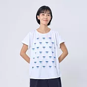 西瓜片片反摺方袖寬版女棉短T M 白色