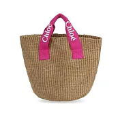 Chloe Mifuko草編手提包- 桃紅