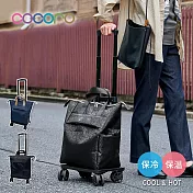 【日本cocoro】豹紋印花多功能保溫保冷四輪摺疊購物車-18L- 時尚黑
