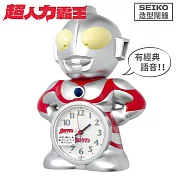 日本精工SEIKO特攝初代超人力霸王造型鬧鐘JF336A奧特曼鹹蛋超人桌鐘(發聲發光;3種語音;計時器&貪睡按鈕)桌上型時鐘 灰紅