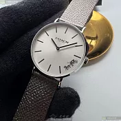COACH蔻馳精品錶,編號：CH00245,36mm圓形銀精鋼錶殼白色錶盤真皮皮革銀色錶帶