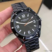 COACH蔻馳精品錶,編號：CH00247,44mm圓形黑精鋼錶殼黑色錶盤精鋼深黑色錶帶