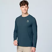 【荒野wildland】男彈性雙色印花圓領長袖機能衣211暮霧藍 M 暮霧藍