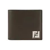 FENDI 銀色FF Logo 皮革拼接塗層帆布對開8卡短夾 (灰棕色/棕色)