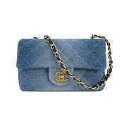 CHANEL 24S 復古金釦漸變牛仔布你翻蓋包/MINI COCO_展示品 (單寧藍)