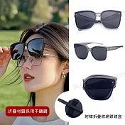 【SUNS】近視用外掛式折疊墨鏡 時尚大框偏光折疊套鏡 抗UV400 包覆式太陽眼鏡 抗UV400 防眩光 砂透灰框黑灰片