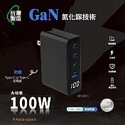 MCK 台灣製造 數位顯示 100W氮化鎵 手機平板筆電快速充電器(附贈100W充電線) 黑色