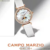 CAMPO MARZIO凱博馬爾茲精品錶,編號：CMW0032,32mm圓形玫瑰金精鋼錶殼貝母錶盤真皮皮革白錶帶