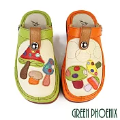 【GREEN PHOENIX】女 穆勒鞋 包頭拖鞋 懶人鞋 涼拖鞋 兩穿 氣墊 全真皮 手工 EU35 五彩