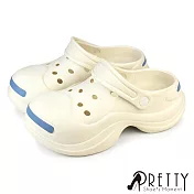 【Pretty】女 洞洞鞋 雨鞋 穆勒鞋 布希鞋 涼拖鞋 兩穿 防水 輕量 厚底 EU36 米色