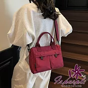 【iSPurple】簡約輕便 大容量中性斜垮肩背托特包/ 酒紅