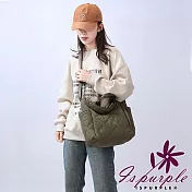 【iSPurple】韓版時尚 純色簡約托特包大容量菱格紋休閒斜挎女包/軍綠色