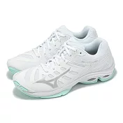 Mizuno 排球鞋 Wave Voltage 2 女鞋 白 銀 波浪片 室內運動 羽排鞋 美津濃 V1GC2460-45 24cm WHITE/SILVER