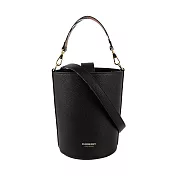 BURBERRY 金色Logo 素面粒紋牛皮小款水桶包 (黑色)