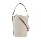 BURBERRY 金色Logo 素面粒紋牛皮小款水桶包  (石灰白)