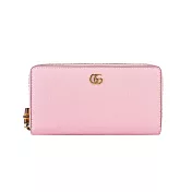 GUCCI Bamboo GG Logo 素面皮革及竹節拉鍊長夾 (粉色)