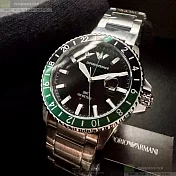 ARMANI阿曼尼精品錶,編號：AR00078,42mm圓形銀精鋼錶殼黑色錶盤精鋼銀色錶帶