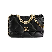CHANEL Chanel 19 三色鍊帶菱格紋口蓋包(大款)_展示品 (黑色)