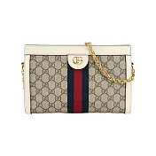 GUCCI Ophidia GG 藍紅織帶皮革飾邊鏈包_展示品 (烏木色/白色)