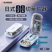 Kando e.chu-1214 切藥片器 日式1/2+1/4 藥片分割器 藥錠切半 分藥器 切藥盒 分藥盒 藥丸切割 分割盒 迷你藥盒 隨身藥罐 儲藥 藍色