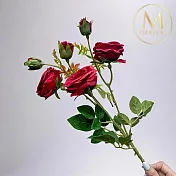 【Floral M】英式溫莎城堡花園薔薇古典紅仿真花花材（1入組）