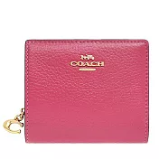 COACH 鵝卵石皮革二折短夾 桃粉色
