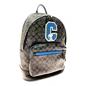 COACH史努比聯名款滿版LOGO皮革後背包-黑灰