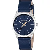 COACH 簡約時尚皮革錶帶手錶-深藍