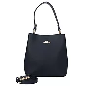 COACH 素面皮革肩斜兩用水桶包-黑