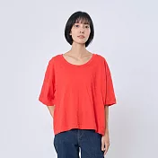 好我_竹節棉落肩寬版上衣T恤 FREE 紅